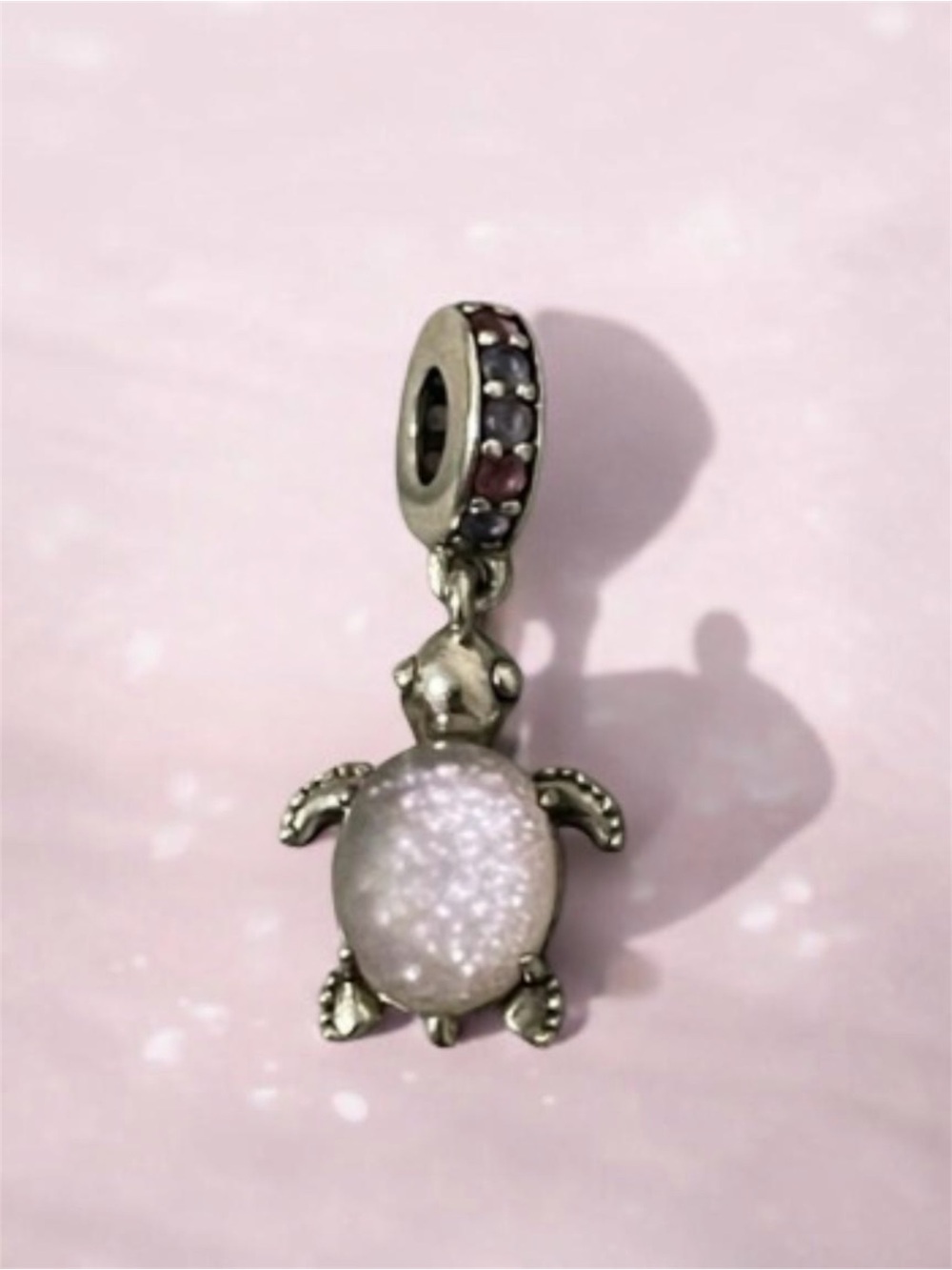 Pandora Sterling Silver Murano Turtle Charm Pendant in Light Pink